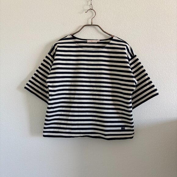Tory Burch Tops - Tory Burch Stripe Top Womens S/P Navy White Cotton Boxy Style